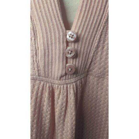 Free People Pink Waffle Knit Ruffle Hem Henley Tunic - Picture 5 of 8